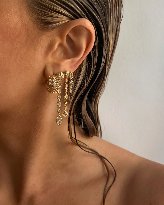 Luv Aj Stellar Bezel Drop Studs Gold Earrings Luv Aj Stellar Bezel Drop Studs Gold Earrings