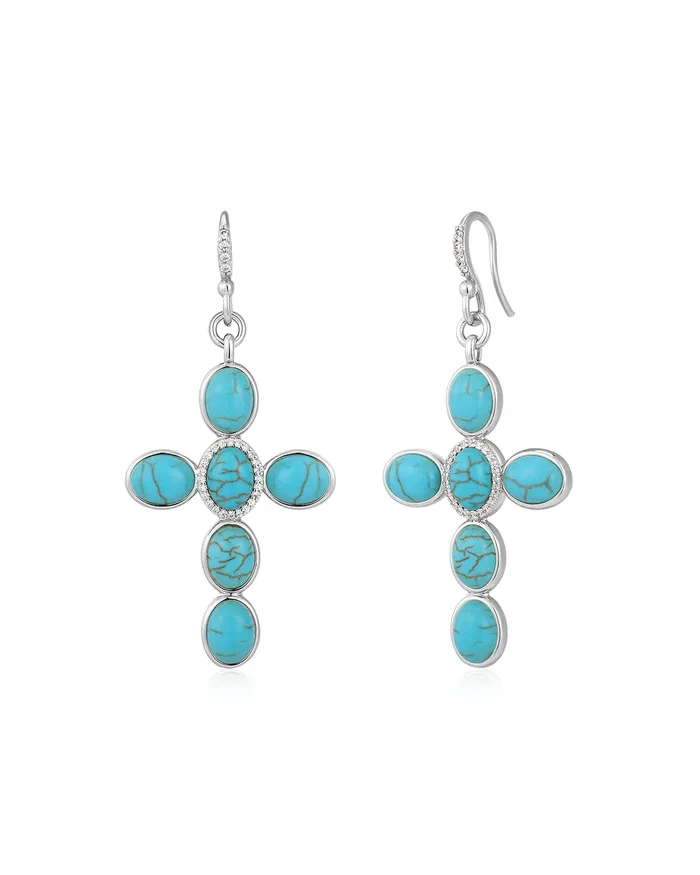 Luv Aj Turquoise Cross Earrings Silver Earrings