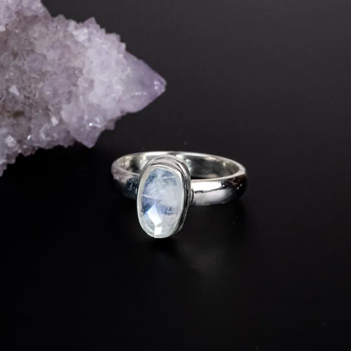 Moonstone Ring 11x7mm Size 8 925 Silver InnerVision Crystals Rings