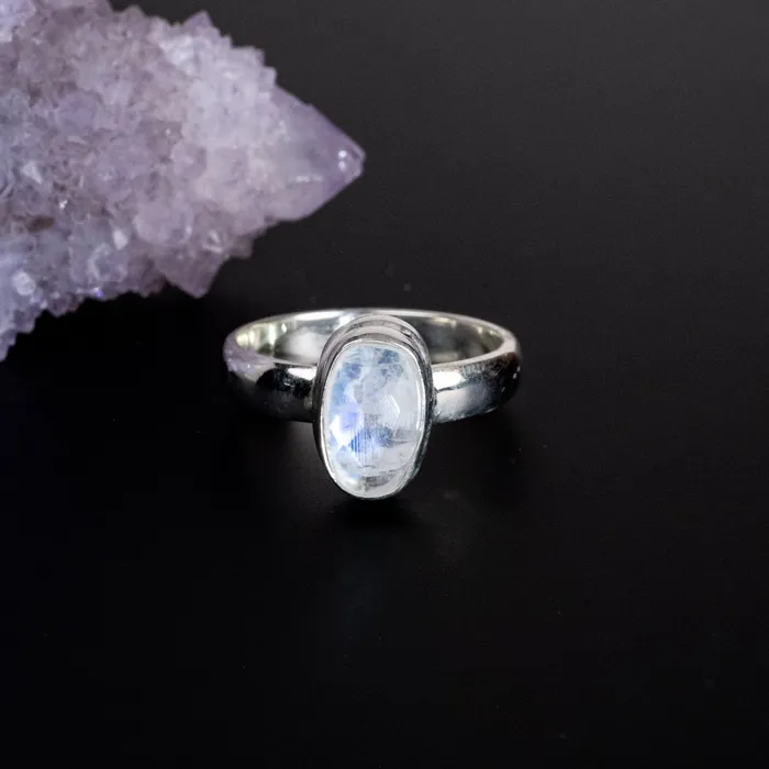 Moonstone Ring 11x7mm Size 8 925 Silver InnerVision Crystals Rings
