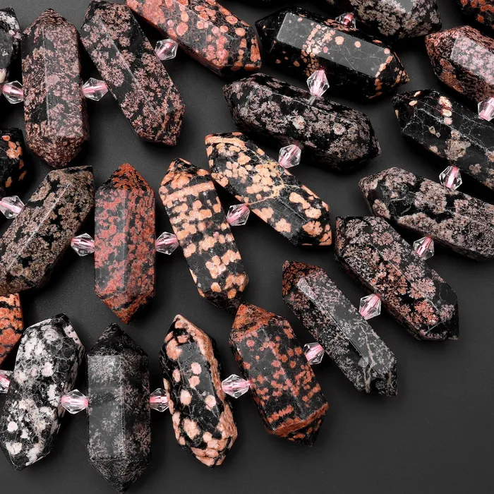 Natural Red Snowflake Obsidian Faceted Double Terminated Points Center Drilled Focal Pendant Beads 155 Strand Intrinsic Trading Necklaces Natural Red Snowflake Obsidian Faceted Double Terminated Points Center Drilled Focal Pendant Beads 155 Strand Intrinsic Trading Necklaces