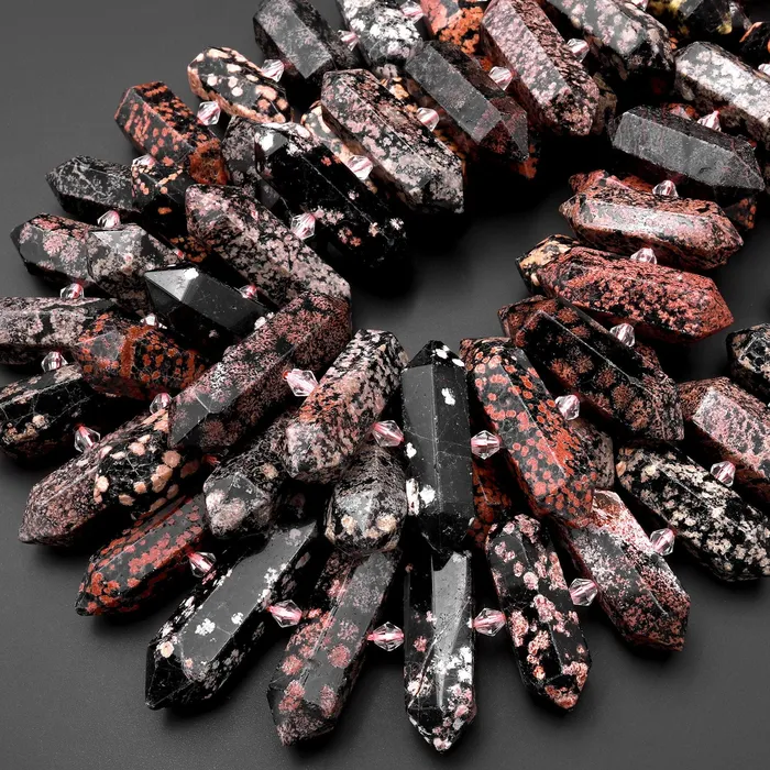 Natural Red Snowflake Obsidian Faceted Double Terminated Points Center Drilled Focal Pendant Beads 155 Strand Intrinsic Trading Necklaces