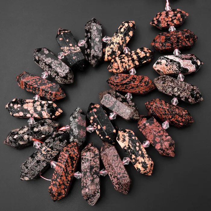 Natural Red Snowflake Obsidian Faceted Double Terminated Points Center Drilled Focal Pendant Beads 155 Strand Intrinsic Trading Necklaces