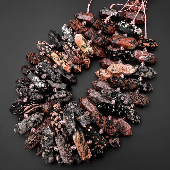 Natural Red Snowflake Obsidian Faceted Double Terminated Points Center Drilled Focal Pendant Beads 155 Strand Intrinsic Trading Necklaces