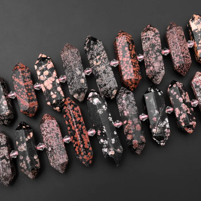 Natural Red Snowflake Obsidian Faceted Double Terminated Points Center Drilled Focal Pendant Beads 155 Strand Intrinsic Trading Necklaces