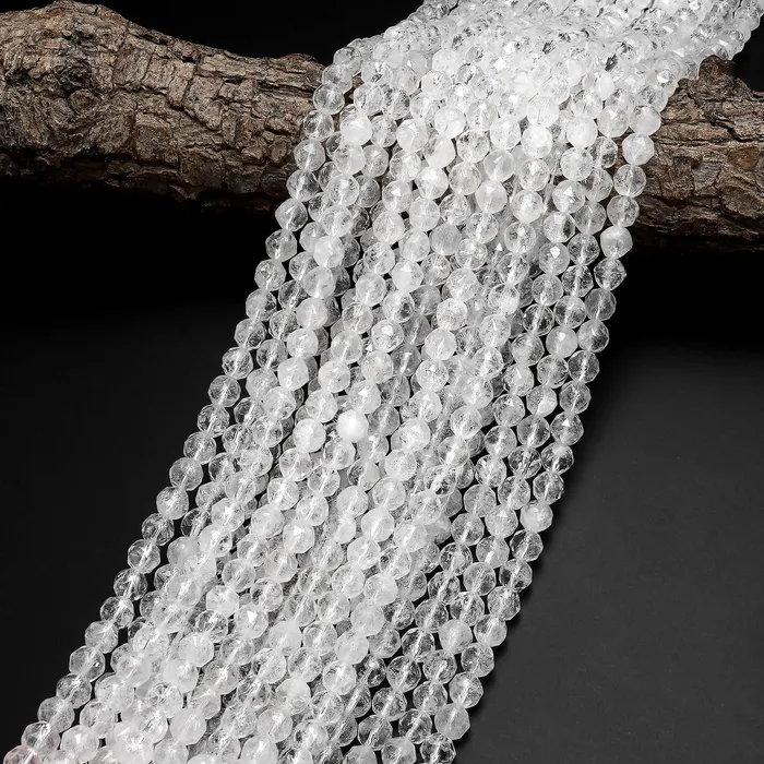 Natural Rock Quartz Beads 6mm Double Hearted Star Cut 155 Strand Intrinsic Trading Earrings