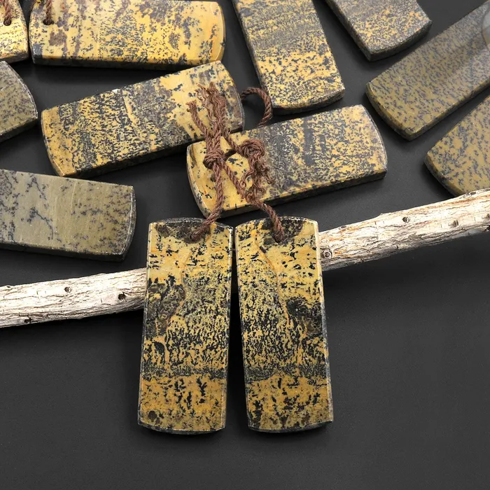 Natural Wild Horse Picture Jasper Flat Rectangle Earring Pair Cabochon Cab Drilled Matched Gemstone Bead Pair Intrinsic Trading Earrings