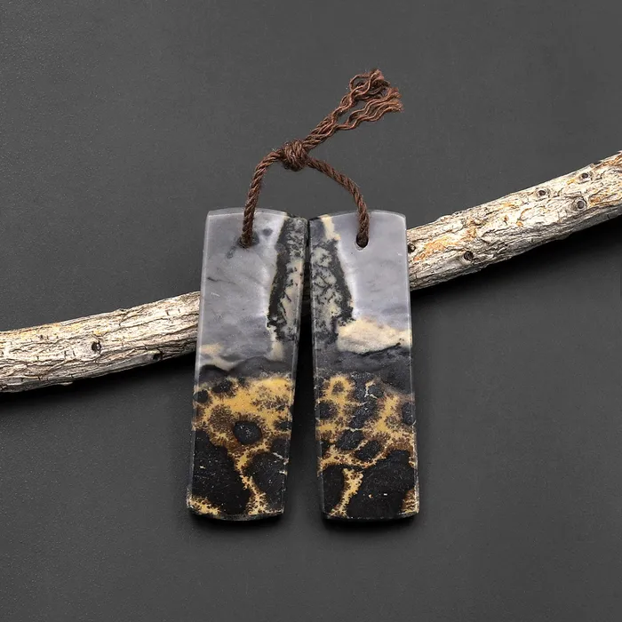 Natural Wild Horse Picture Jasper Flat Rectangle Earring Pair Cabochon Cab Drilled Matched Gemstone Bead Pair Intrinsic Trading Earrings
