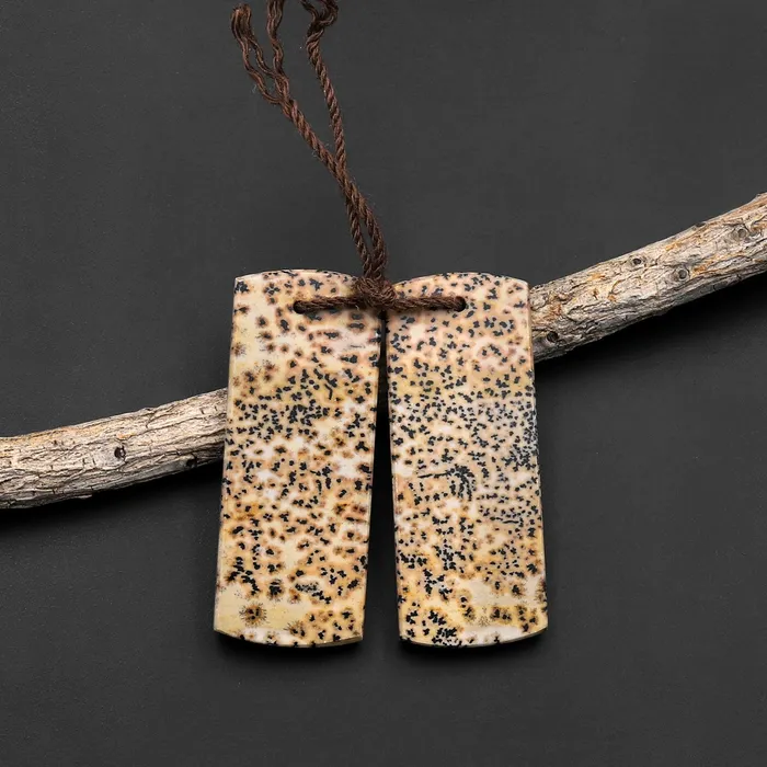 Natural Wild Horse Picture Jasper Flat Rectangle Earring Pair Cabochon Cab Drilled Matched Gemstone Bead Pair Intrinsic Trading Earrings