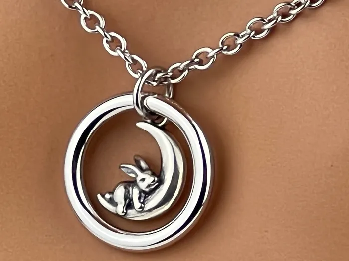 Necklaces Captive Collars Sterling Silver O w Bunny on Moon