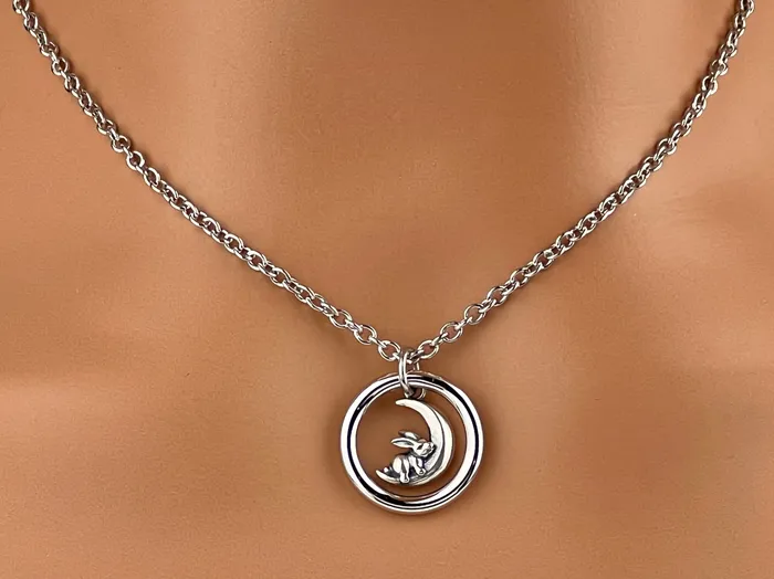 Necklaces Captive Collars Sterling Silver O w Bunny on Moon