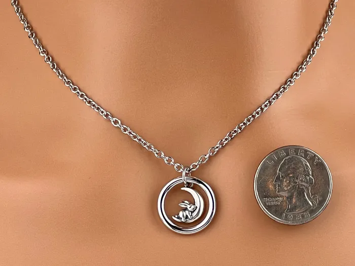 Necklaces Captive Collars Sterling Silver O w Bunny on Moon