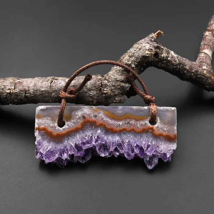 Necklaces Intrinsic Trading 2 Hole Pendant Natural Bright Orange Purple Amethyst Crystal Stalactite Druzy Pendant Drilled Flat Long Rectangle A1 Necklaces Intrinsic Trading 2 Hole Pendant Natural Bright Orange Purple Amethyst Crystal Stalactite Druzy Pendant Drilled Flat Long Rectangle A1