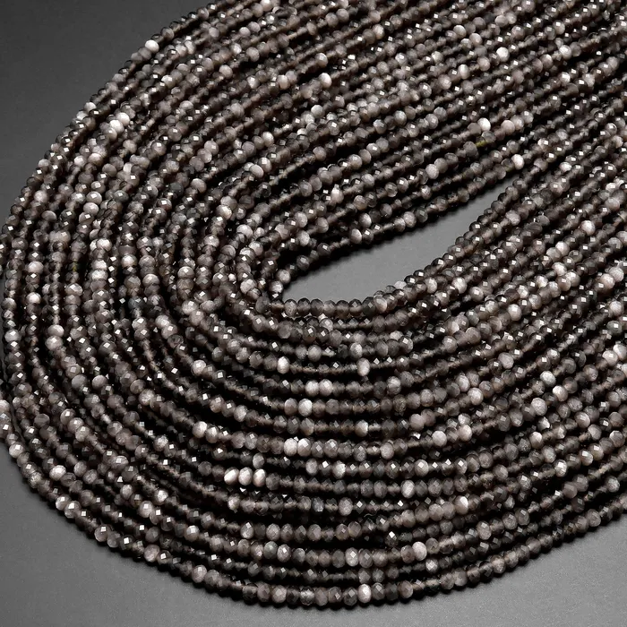 Necklaces Intrinsic Trading AAA Natural Silver Obsidian Faceted Rondelle Beads 3mm 155 Strand