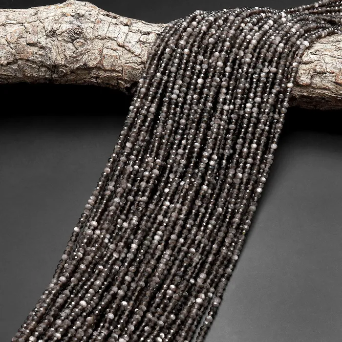 Necklaces Intrinsic Trading AAA Natural Silver Obsidian Faceted Rondelle Beads 3mm 155 Strand