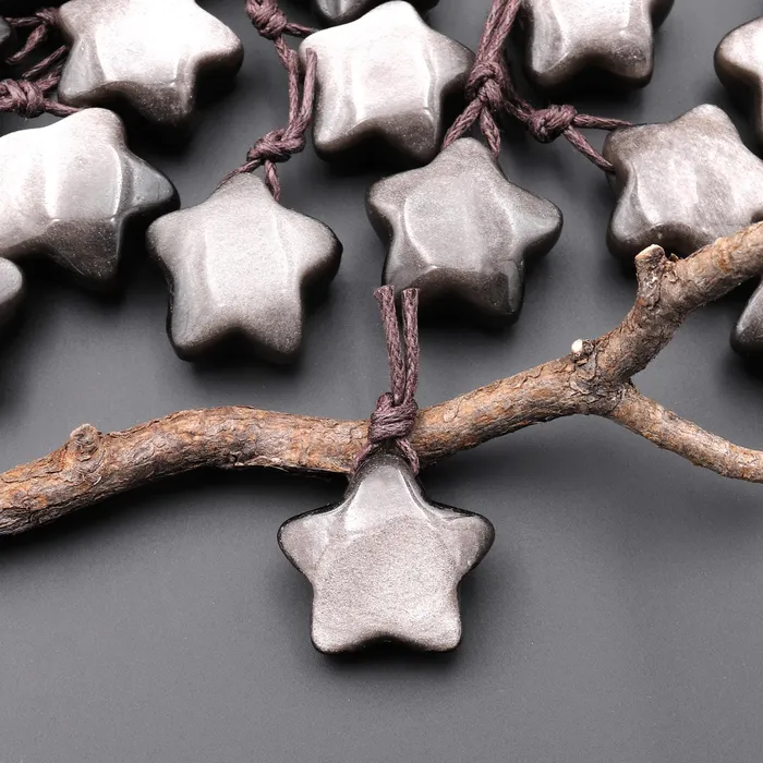 Necklaces Intrinsic Trading AAA Natural Silver Obsidian Puffy Star Pendant Side Drilled Gemstone Crystal Focal Bead Necklaces Intrinsic Trading AAA Natural Silver Obsidian Puffy Star Pendant Side Drilled Gemstone Crystal Focal Bead