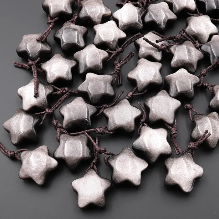 Necklaces Intrinsic Trading AAA Natural Silver Obsidian Puffy Star Pendant Side Drilled Gemstone Crystal Focal Bead