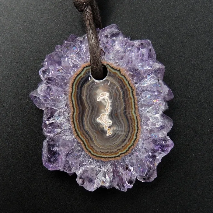 Necklaces Intrinsic Trading Amethyst Stalactite Flower Pendant Drilled Stalactite Slice Freeform Irregular Natural Stone Pendant P1964 Necklaces Intrinsic Trading Amethyst Stalactite Flower Pendant Drilled Stalactite Slice Freeform Irregular Natural Stone Pendant P1964