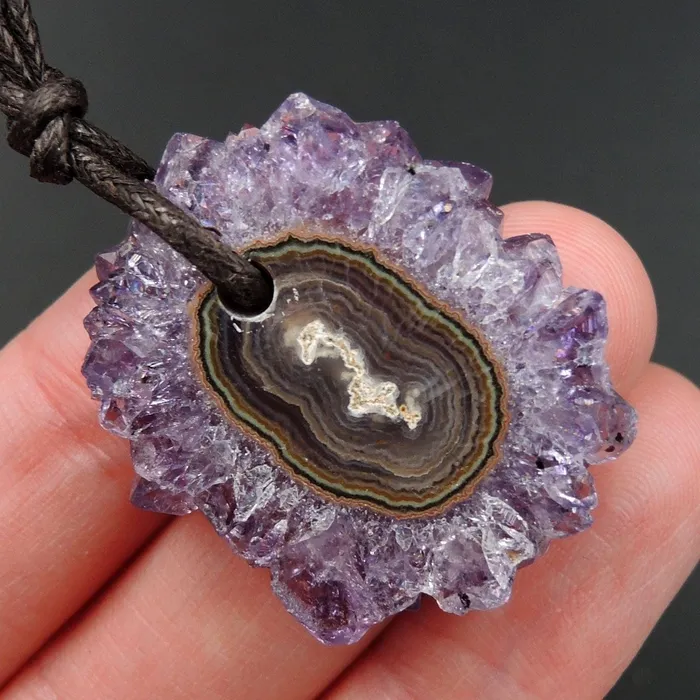 Necklaces Intrinsic Trading Amethyst Stalactite Flower Pendant Drilled Stalactite Slice Freeform Irregular Natural Stone Pendant P1964