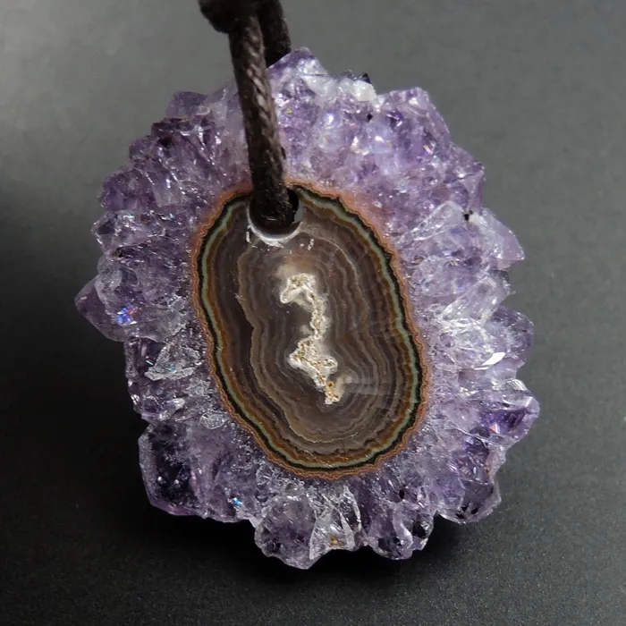 Necklaces Intrinsic Trading Amethyst Stalactite Flower Pendant Drilled Stalactite Slice Freeform Irregular Natural Stone Pendant P1964