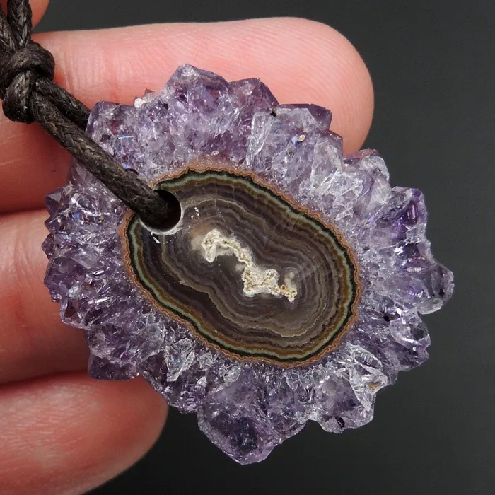 Necklaces Intrinsic Trading Amethyst Stalactite Flower Pendant Drilled Stalactite Slice Freeform Irregular Natural Stone Pendant P1964