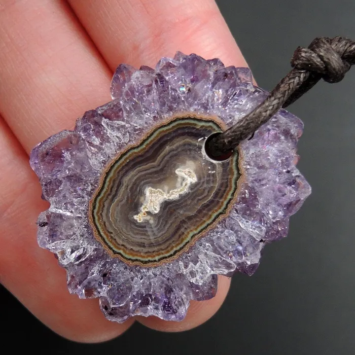 Necklaces Intrinsic Trading Amethyst Stalactite Flower Pendant Drilled Stalactite Slice Freeform Irregular Natural Stone Pendant P1964