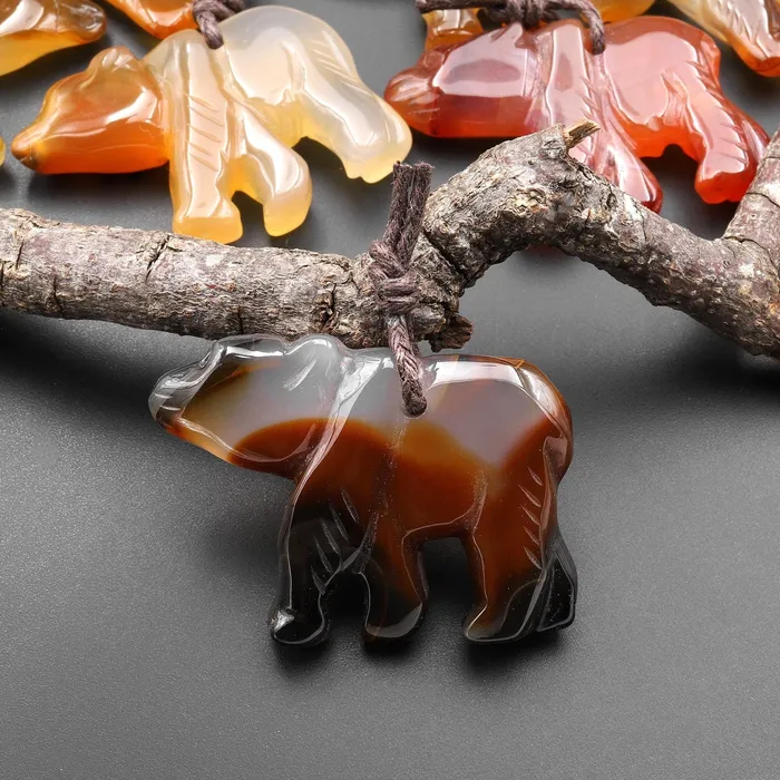 Necklaces Intrinsic Trading HandCarved Natural Carnelian Agate Bear Pendant A5 Necklaces Intrinsic Trading HandCarved Natural Carnelian Agate Bear Pendant A5