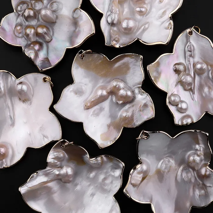 Necklaces Intrinsic Trading Large Natural Mother of Pearl Flower Pendant Super Iridescent Blister Pearl Gold Trim Necklaces Intrinsic Trading Large Natural Mother of Pearl Flower Pendant Super Iridescent Blister Pearl Gold Trim