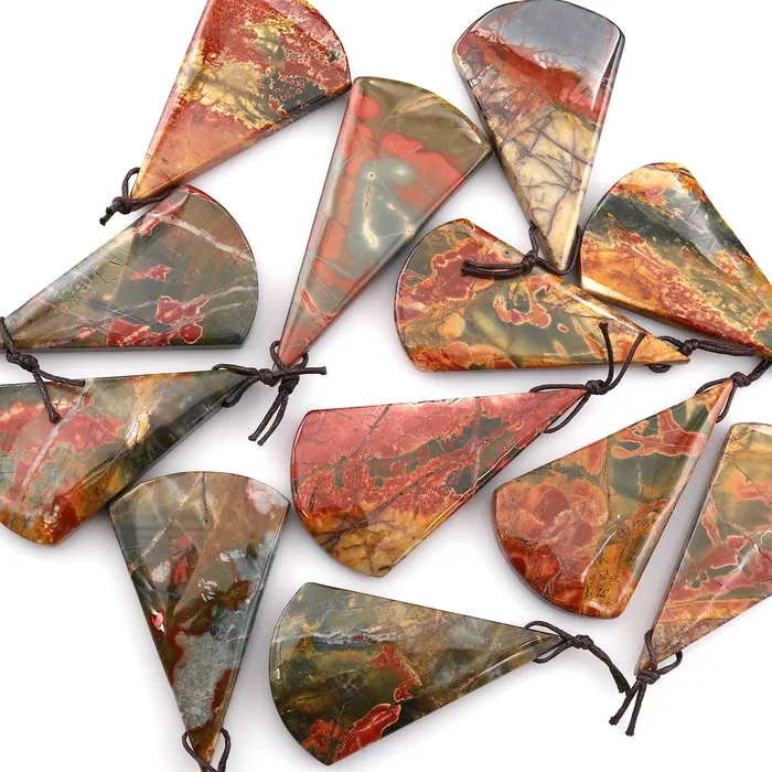 Necklaces Intrinsic Trading Natural Red Creek Jasper Pendant Side Drilled Long Triangle Fan Pendant Aka Multicolor Picasso Jasper Cherry Creek Jasper Bead