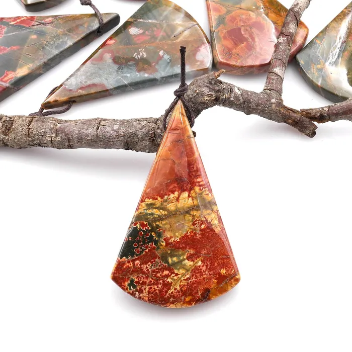 Necklaces Intrinsic Trading Natural Red Creek Jasper Pendant Side Drilled Long Triangle Fan Pendant Aka Multicolor Picasso Jasper Cherry Creek Jasper Bead