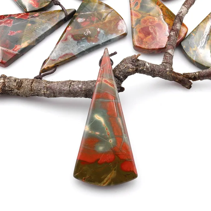 Necklaces Intrinsic Trading Natural Red Creek Jasper Pendant Side Drilled Long Triangle Fan Pendant Aka Multicolor Picasso Jasper Cherry Creek Jasper Bead