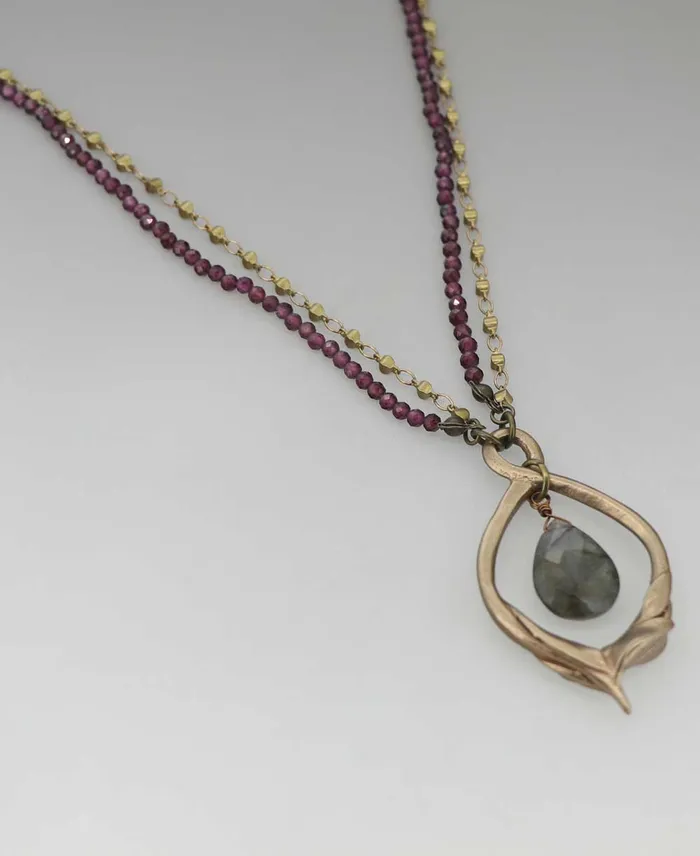 Necklaces Lotus Petal Necklace with Rhodolite Garnet Chain Buddha Groove