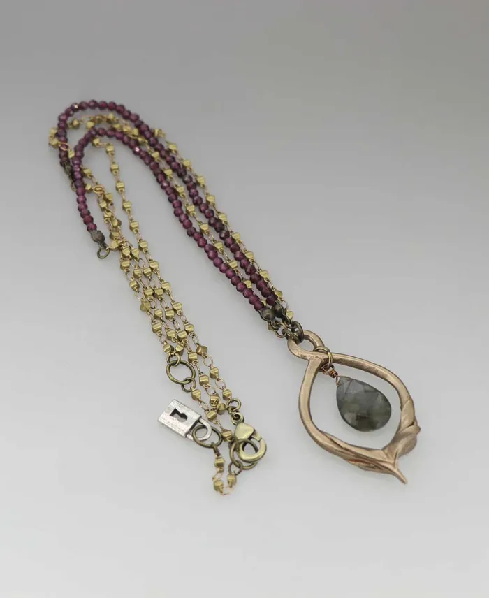 Necklaces Lotus Petal Necklace with Rhodolite Garnet Chain Buddha Groove