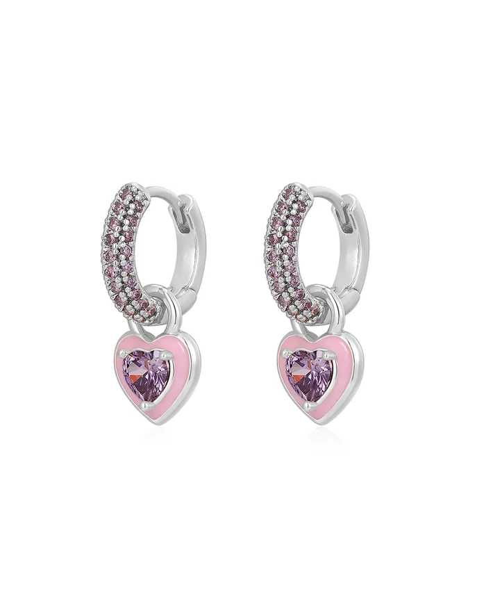 Necklaces Luv Aj Puffy Heart Huggies Pink Silver
