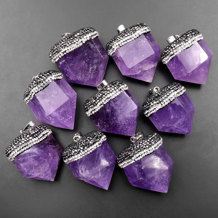 Necklaces Natural Lilac Purple Amethyst Thick Obelisk Point Pendant Pendulum Crystal Intrinsic Trading