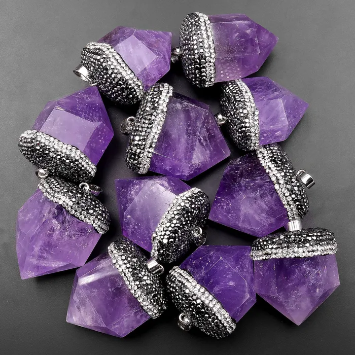 Necklaces Natural Lilac Purple Amethyst Thick Obelisk Point Pendant Pendulum Crystal Intrinsic Trading