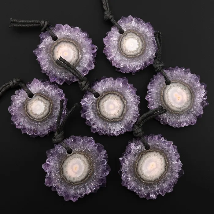 Necklaces Natural Purple Amethyst Stalactite Crystal Druzy Flower Blossom Pendant Intrinsic Trading