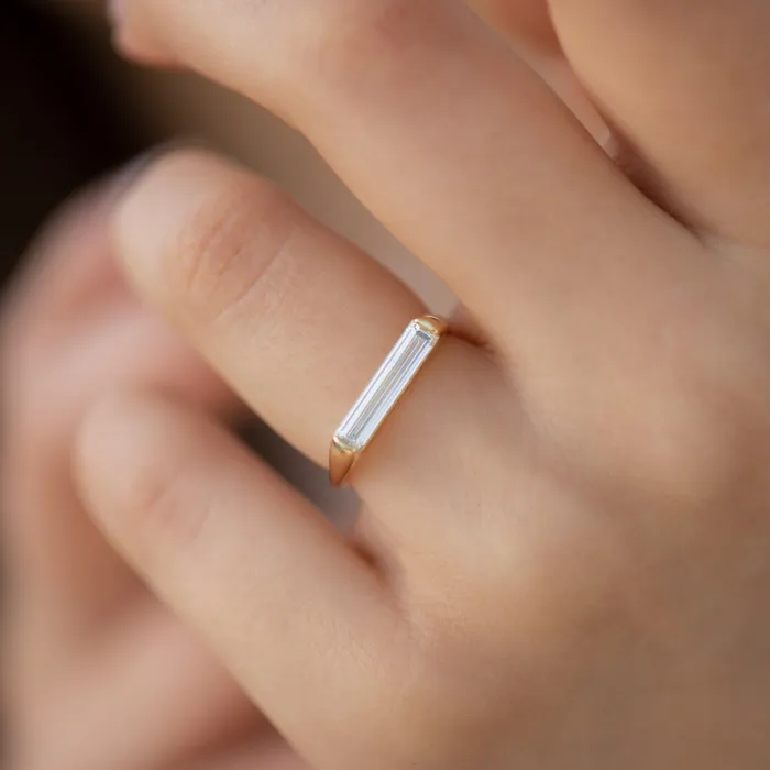 OOAK Baguette Diamond Solitaire Ring Minimalist Engagement Ring ARTEMER Rings