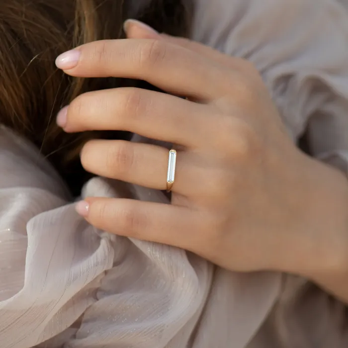 OOAK Baguette Diamond Solitaire Ring Minimalist Engagement Ring ARTEMER Rings