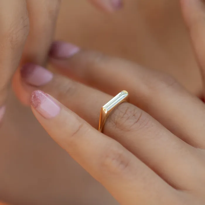 OOAK Baguette Diamond Solitaire Ring Minimalist Engagement Ring ARTEMER Rings