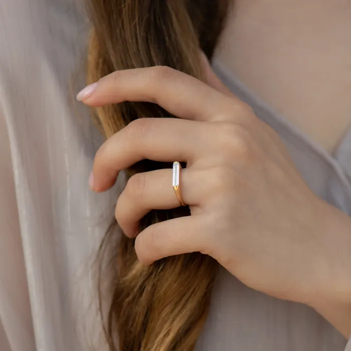 OOAK Baguette Diamond Solitaire Ring Minimalist Engagement Ring ARTEMER Rings
