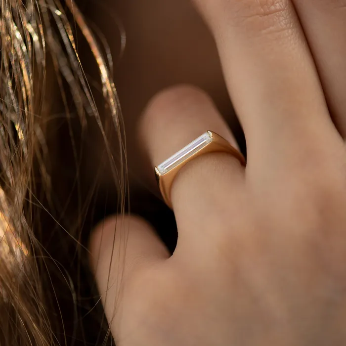 OOAK Baguette Diamond Solitaire Ring Minimalist Engagement Ring ARTEMER Rings