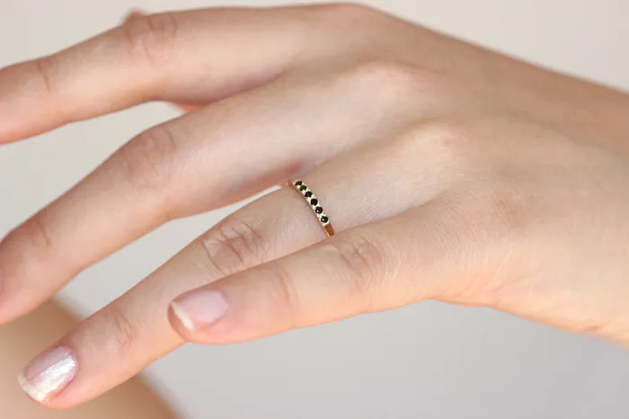 Pave Black Diamond Wedding Band Thin Diamond Band artemer Rings