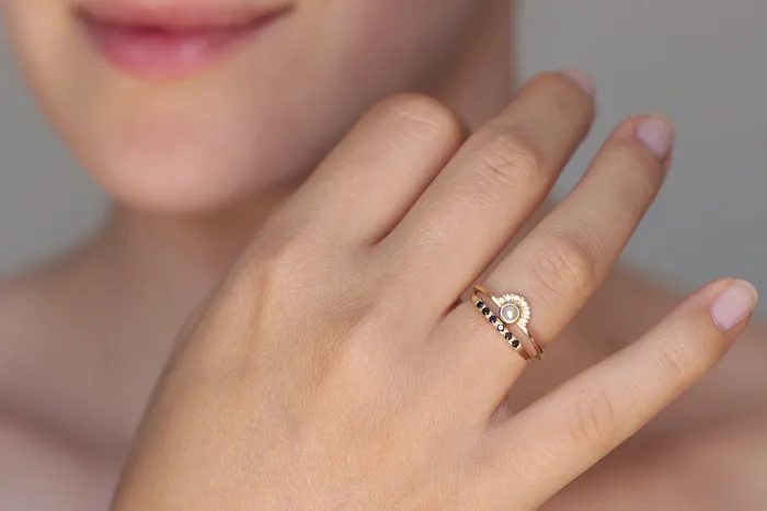 Pave Black Diamond Wedding Band Thin Diamond Band artemer Rings