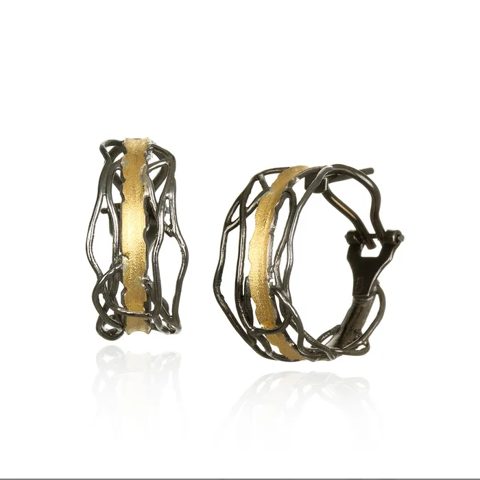 Q Evon Black and Gold Edge Post Earrings Medium Omega Clip Earrings