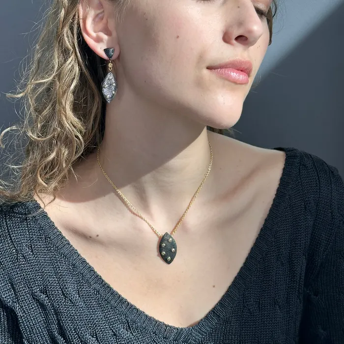 Q Evon Earrings 14k Black Rhodium Champagne Diamond Triangle Post Earrings