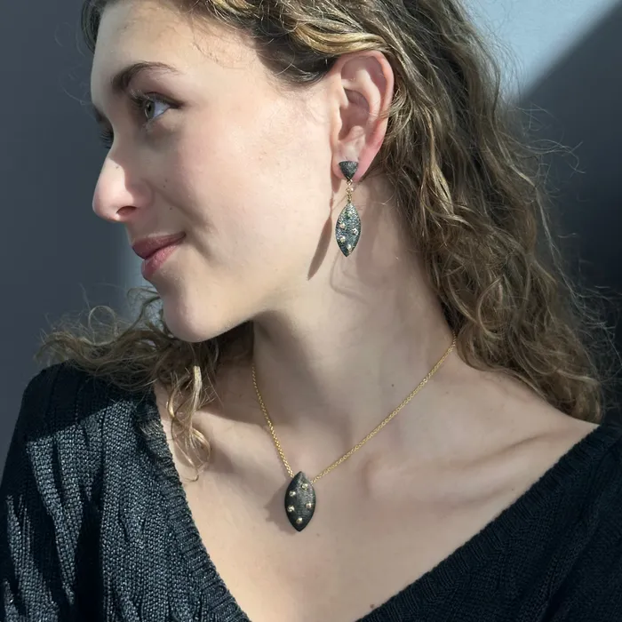 Q Evon Earrings 14k Black Rhodium Champagne Diamond Triangle Post Earrings