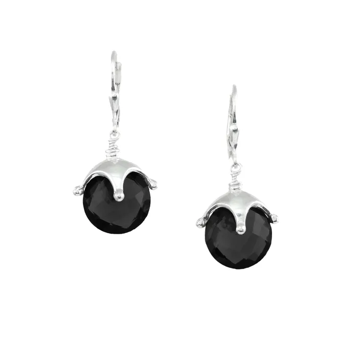 Q Evon Earrings Jester Cap Earrings Silver Black Onyx