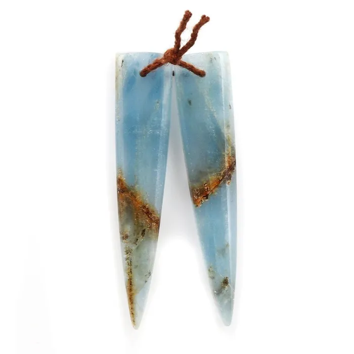 Rare Natural Blue Calcite Earring Pairs Cabochon Cab Creative Dagger Long Triangle Shape Drilled Matched Dagger Earrings Bead Pairs Intrinsic Trading Earrings