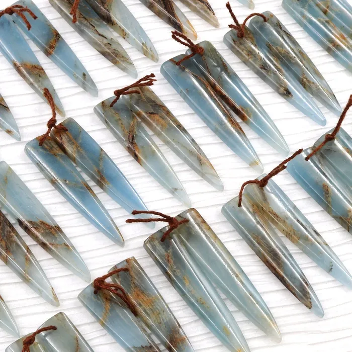Rare Natural Blue Calcite Earring Pairs Cabochon Cab Creative Dagger Long Triangle Shape Drilled Matched Dagger Earrings Bead Pairs Intrinsic Trading Earrings
